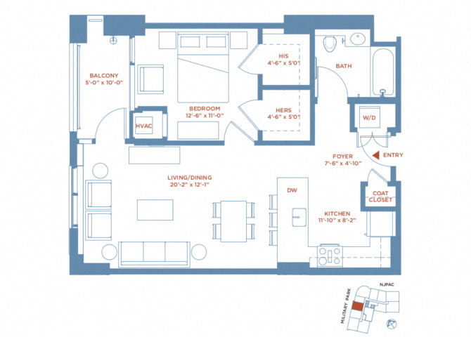 detailed floor plan of Apartment 1703